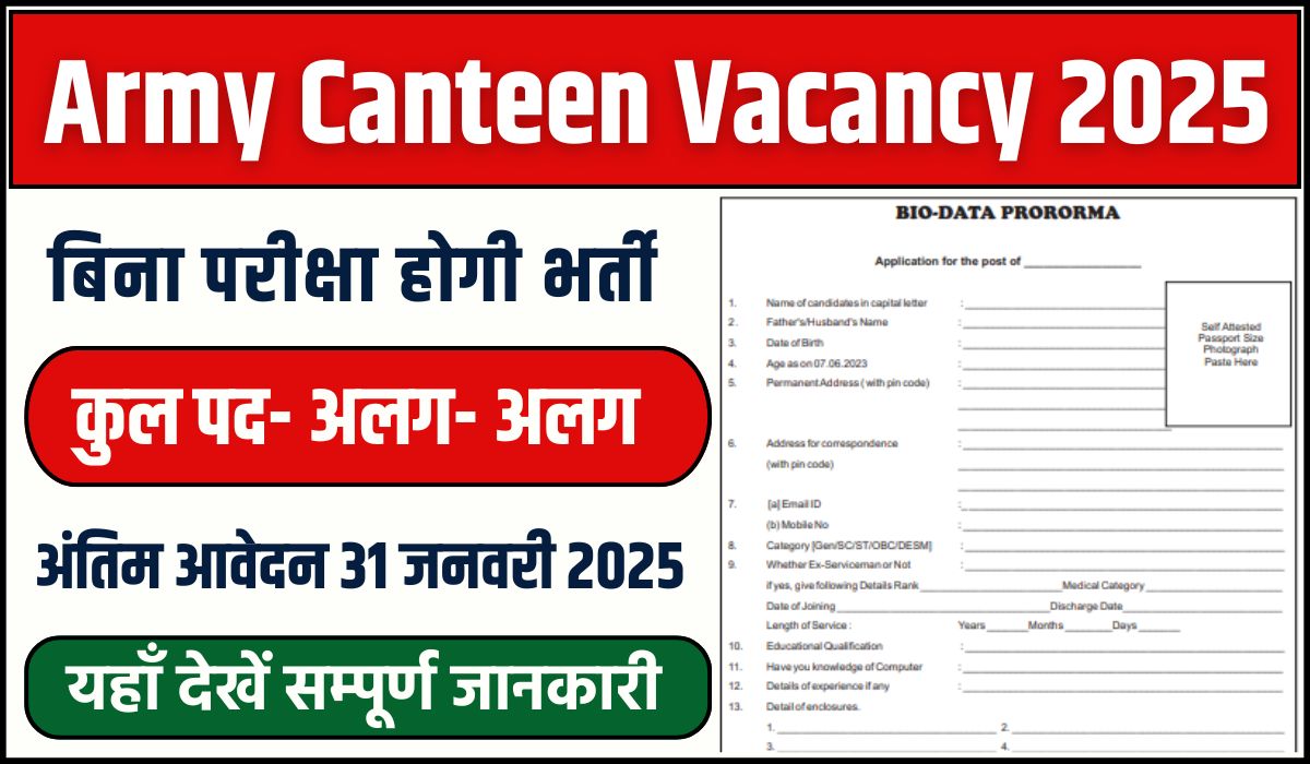 Army Canteen Vacancy 2025